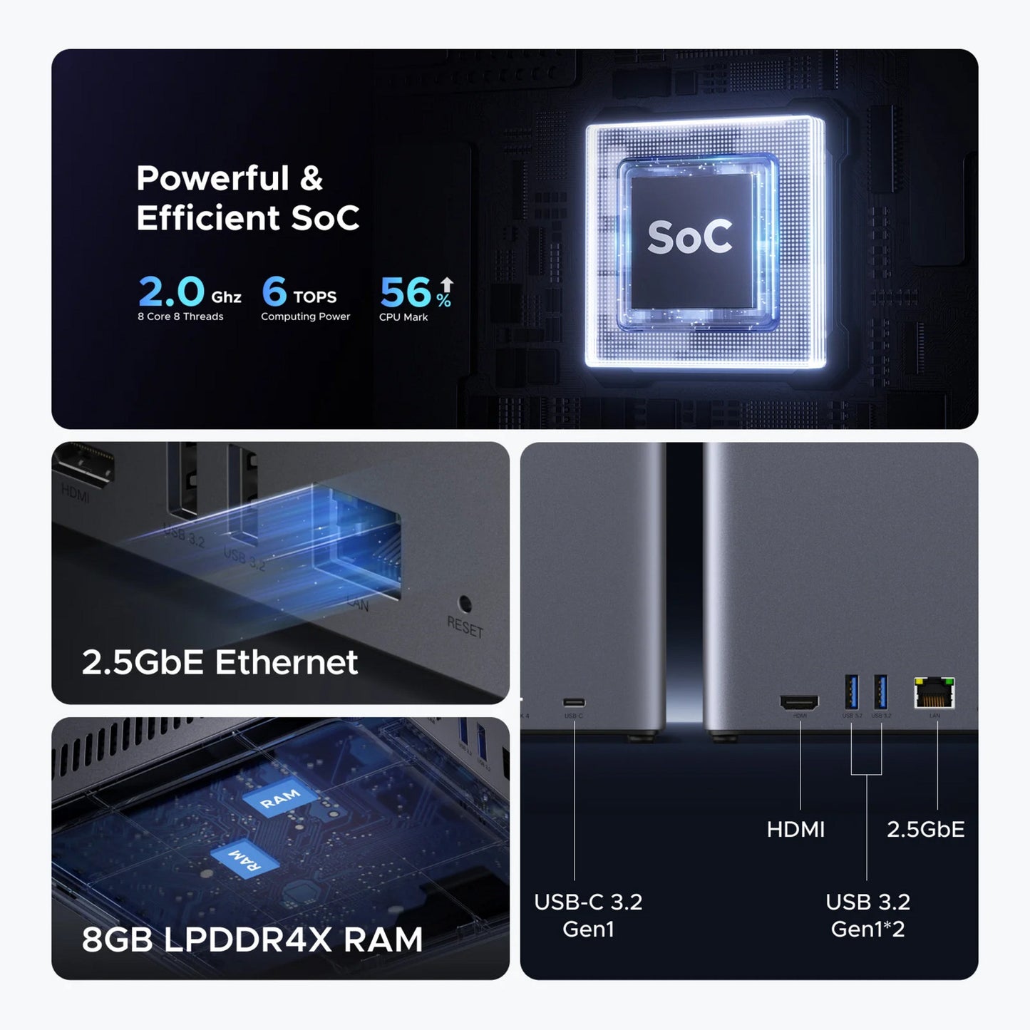 Ugreen nasync dh4300 plus (grau, 1x 2,5GBE, HDMI, USB-C)