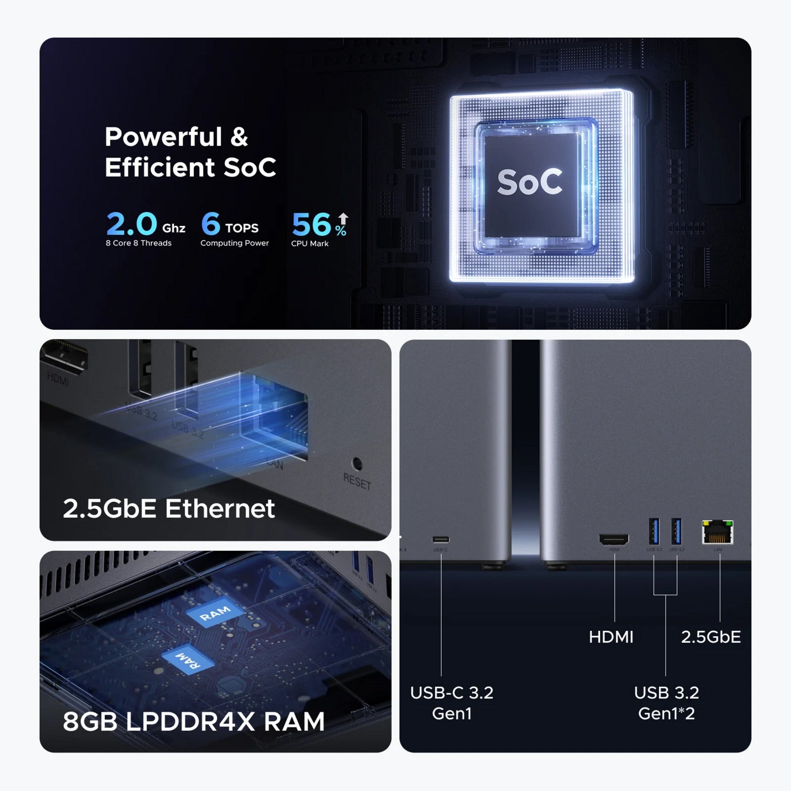 Ugreen nasync dh4300 plus (grau, 1x 2,5GBE, HDMI, USB-C)