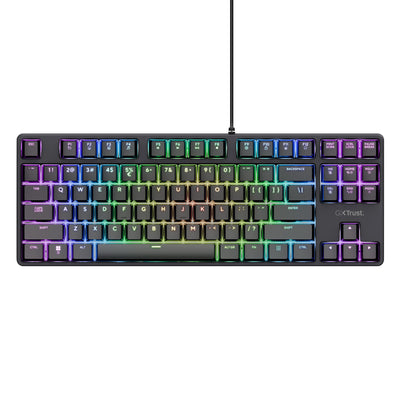 Trust GXT 864 Cada Kompakte mechanische TKL-Gaming-Tastatur, Gaming-Tastatur (Schwarz, US-Layout, Huano Brown, RGB)