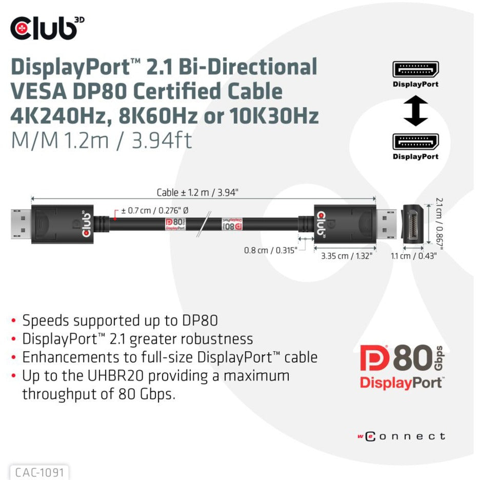 Club 3D DisplayPort 2.1 BI-Direktional VESA DP80 Zertifiziert