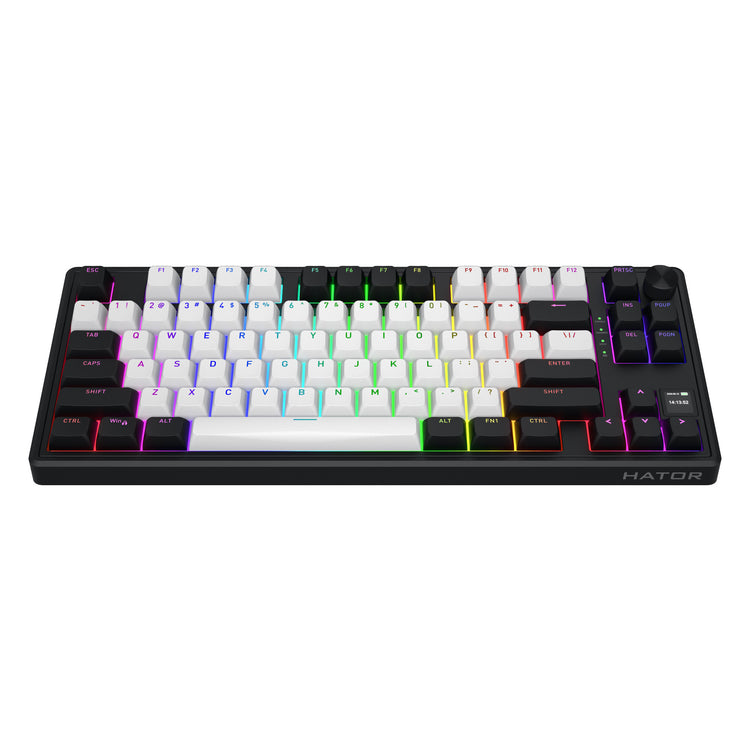 Hator Skyfall Mag Ultima 8K Wireless, Gaming-Tastatur (schwarz, US-Layout, Hator Aurum Ice, 80 % (TKL), RGB, Double-Shot PBT, Hot-Swap, 2,4 GHz Bluetooth USB-C)