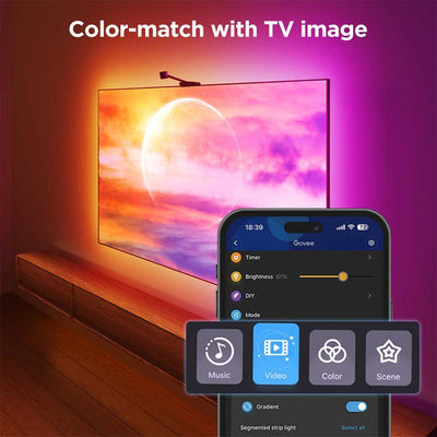 Govee Envisual Smart TV Hintergrundbeleuchtung 3s LED-Streifen (2,4 GHz WLAN, Bluetooth, für 55–65 Zoll Fernseher)