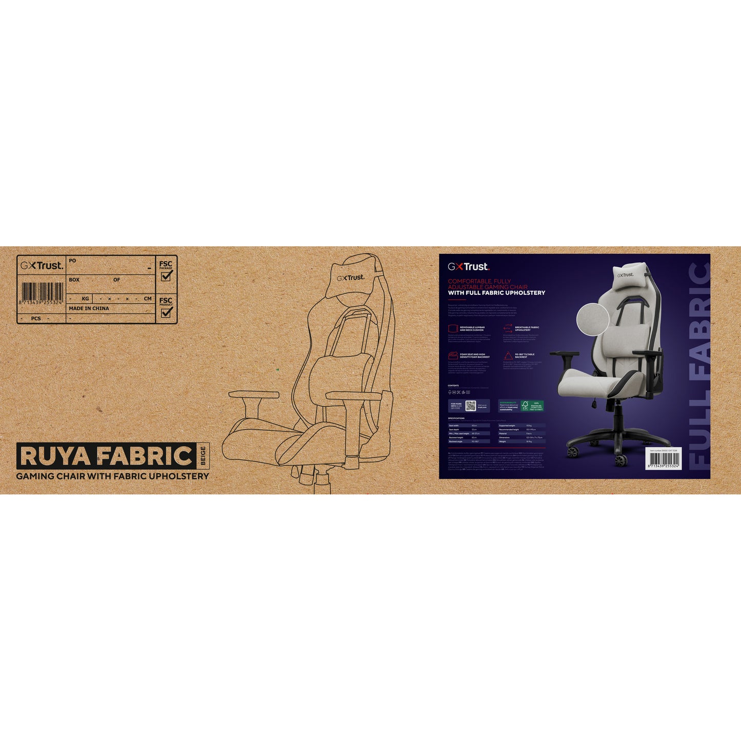 Trust GXT 723B Ruya bequemer Gaming-Stuhl aus Stoff