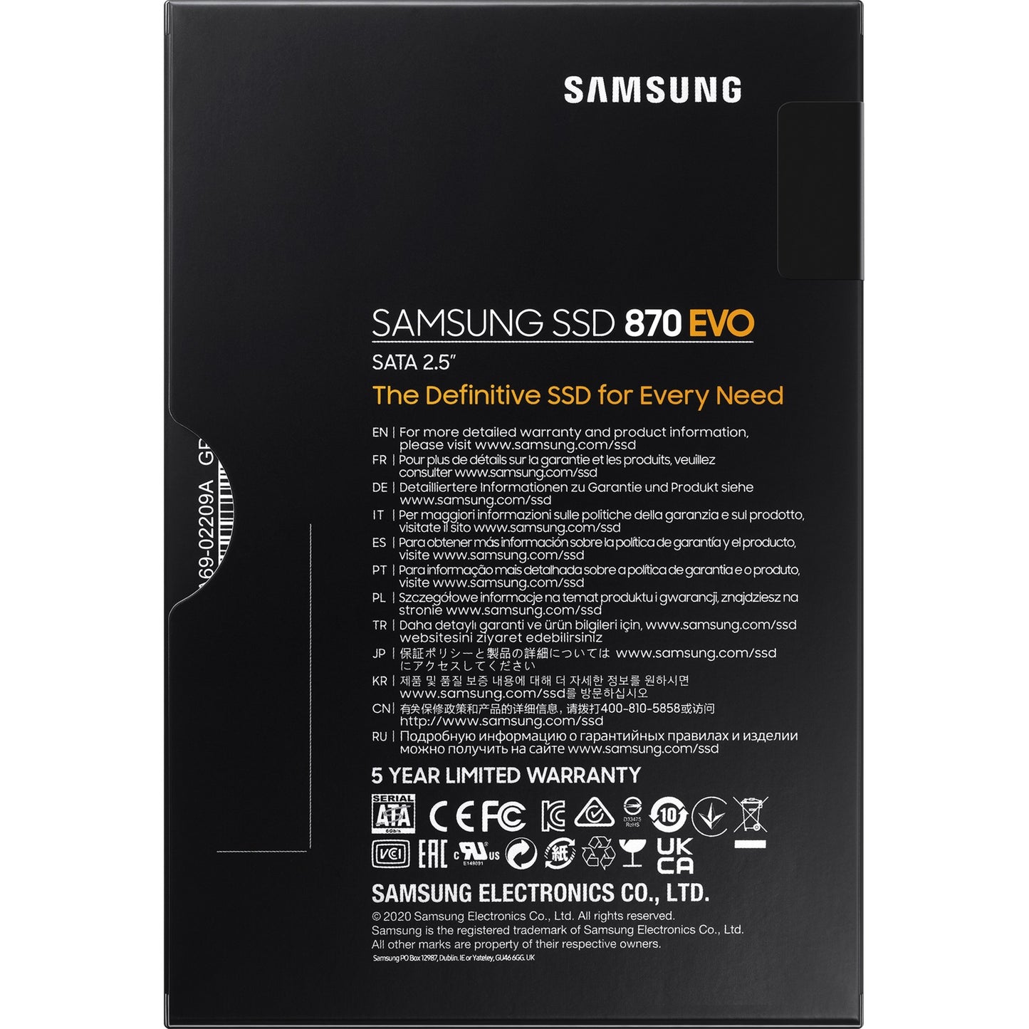 Samsung MZ-77E2T0B 870 EVO SSD, 2 TB, 2,5, SATA3, 6 Gbit / s, 3D V-NAND, 560 550 MB S., 512 MB GDR4