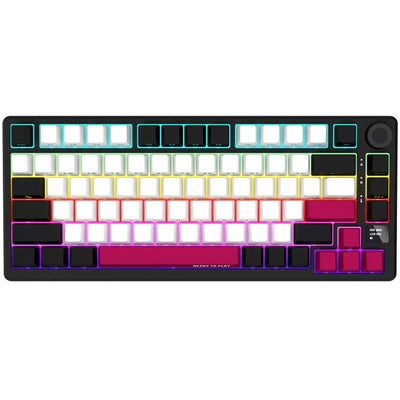 Lorgar kbp7075w, Gaming-Tastatur (schwarz, US-Layout, logar toxic purple, 75 %, RGB, Hot-Swap-fähig, PBT Double-Shot, Bluetooth 2,4 GHz USB)
