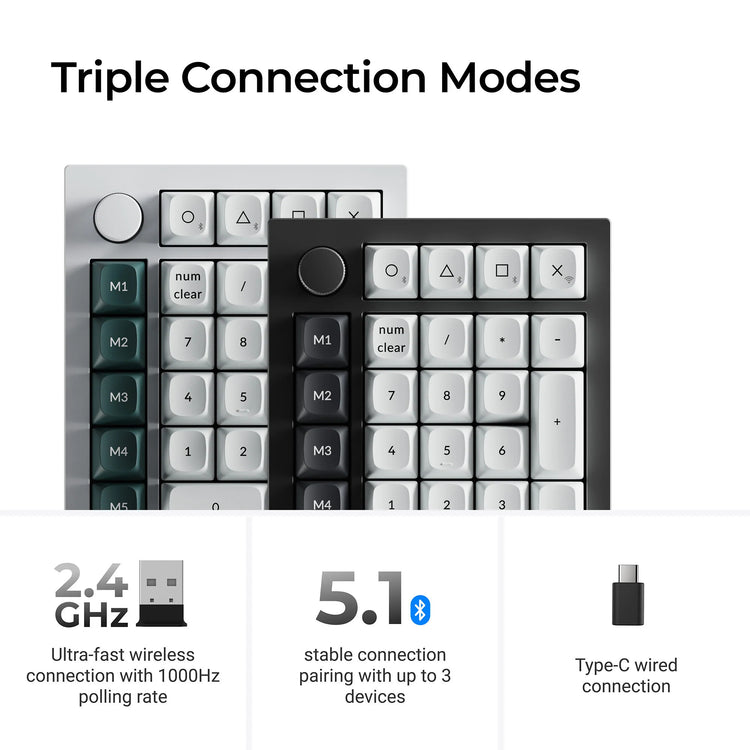 Keychron Q0 HE QMK Wireless Custom Number Pad RGB mechanischer Numpad (schwarz, US-Layout (QWERTY), Gateron Double-Rail Magnetic Nebula, Hot-Swap, RGB, Double-Shot PBT-Tastenkappen)