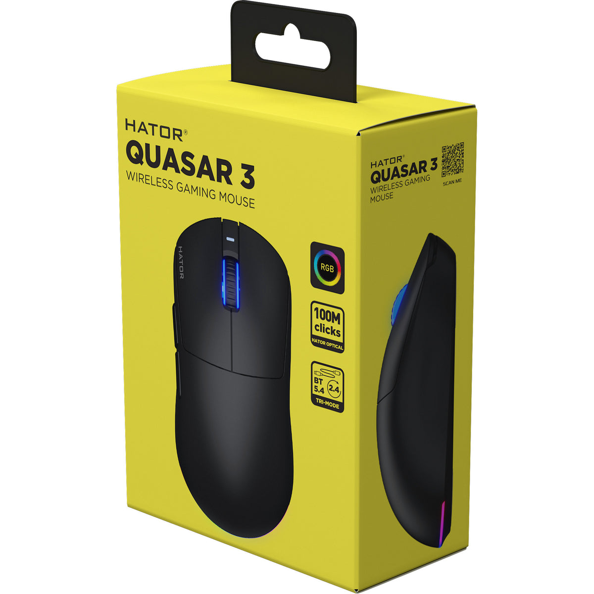 Hator Quasar 3 kabellose Gaming-Maus (schwarz, 400–12.000 dpi, RGB, 2,4 GHz Bluetooth 5.1 USB)