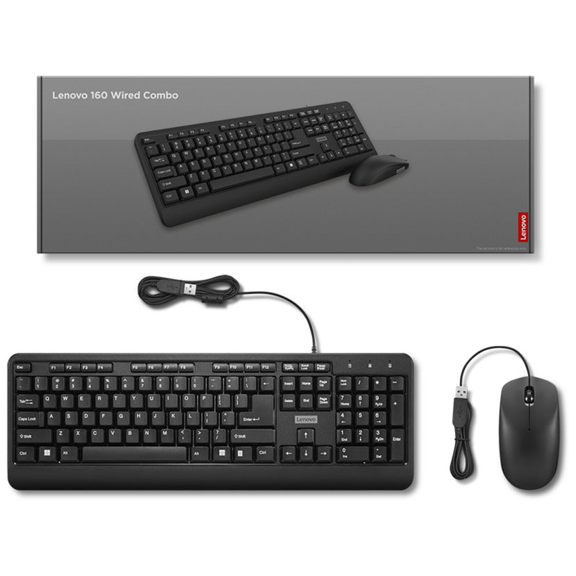 Lenovo 160 kabelgebundenes Combo-Desktop-Set (schwarz, US-Layout (QWERTY), 100 %, USB-A, 1.600 dpi)