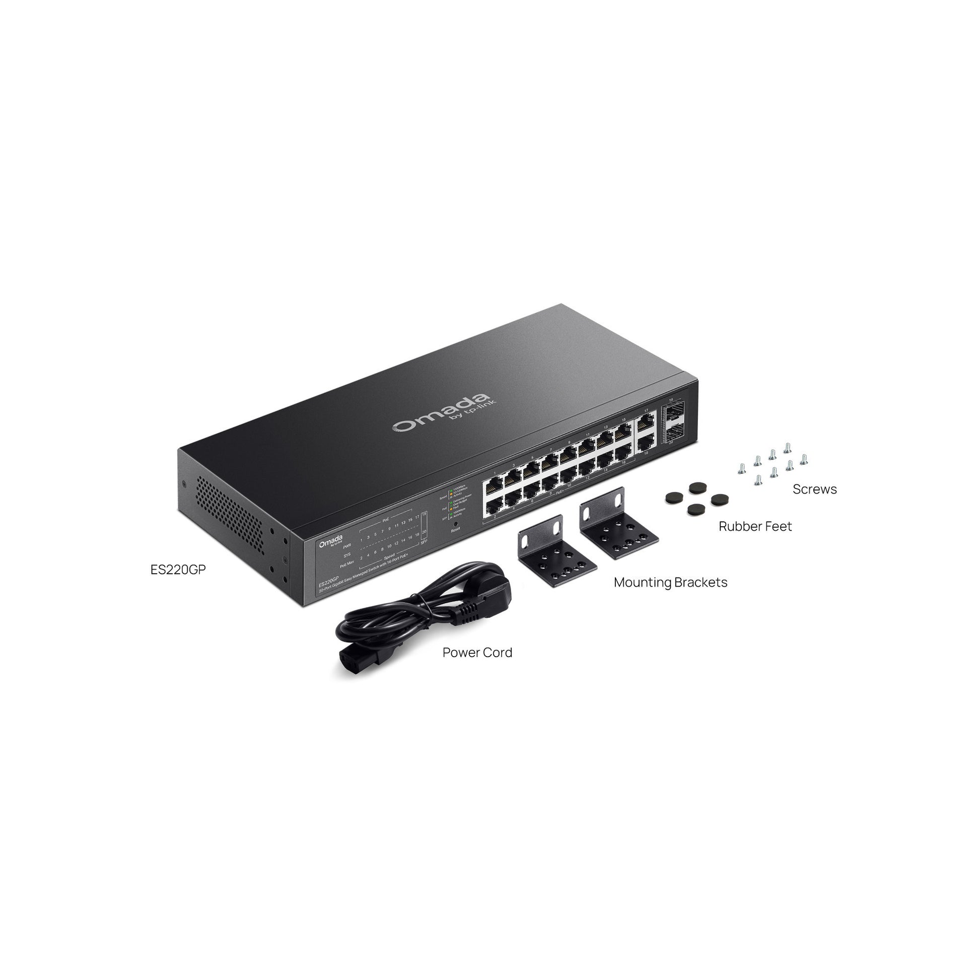 Tp-Link Omada ES220GP 20-Port-Gigabit-Easy-Managed-Switch (schwarz, 16x PoE+, 2x Gigabit SFP)