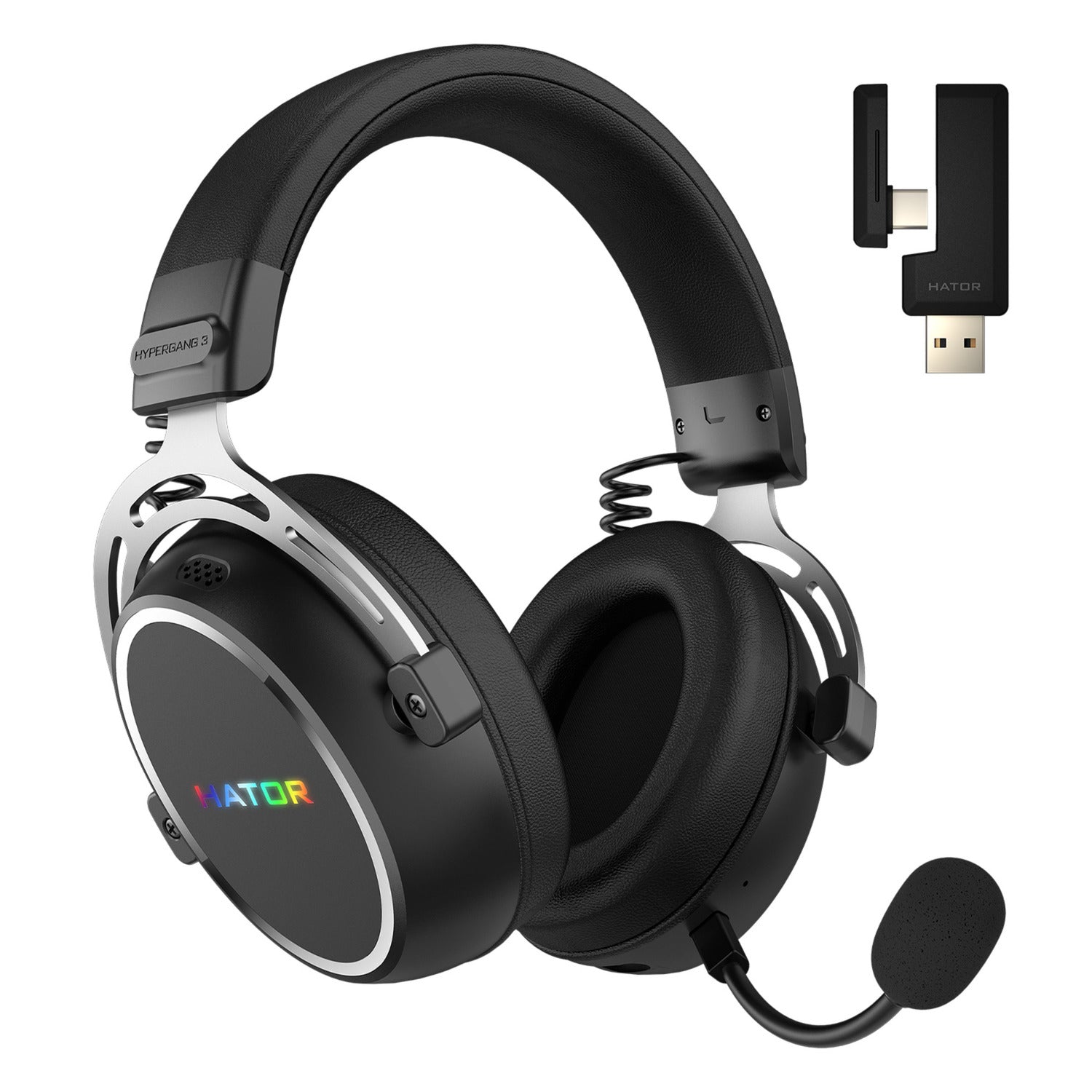 Hator Hypergang 3 kabelloses Over-Ear-Gaming-Headset (schwarz, RGB, 2,4 GHz Bluetooth USB)