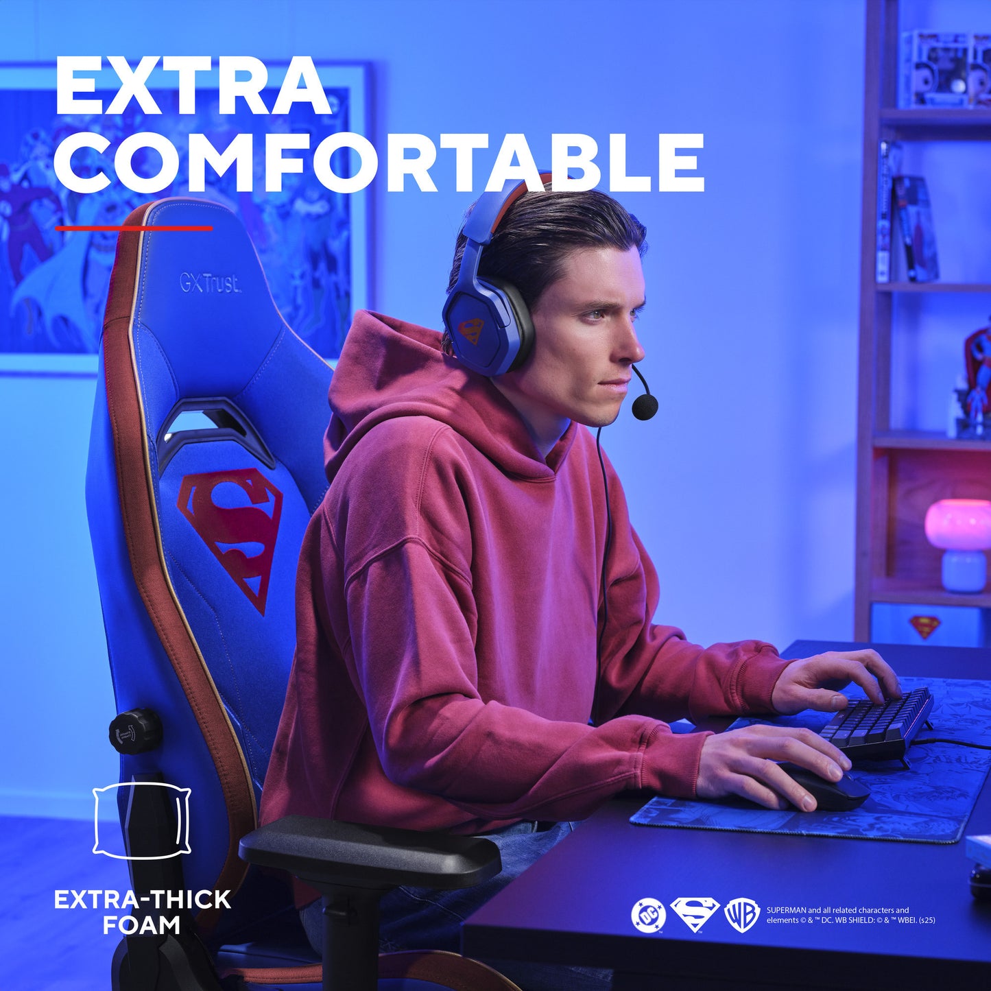 Trust GXT 721SM Ruya Pro Premium bequemer Gaming-Stuhl (Blau Rot)