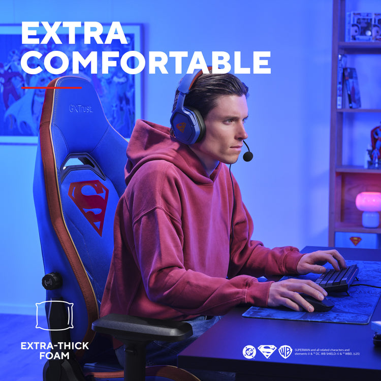 Trust GXT 721SM Ruya Pro Premium bequemer Gaming-Stuhl (Blau Rot)