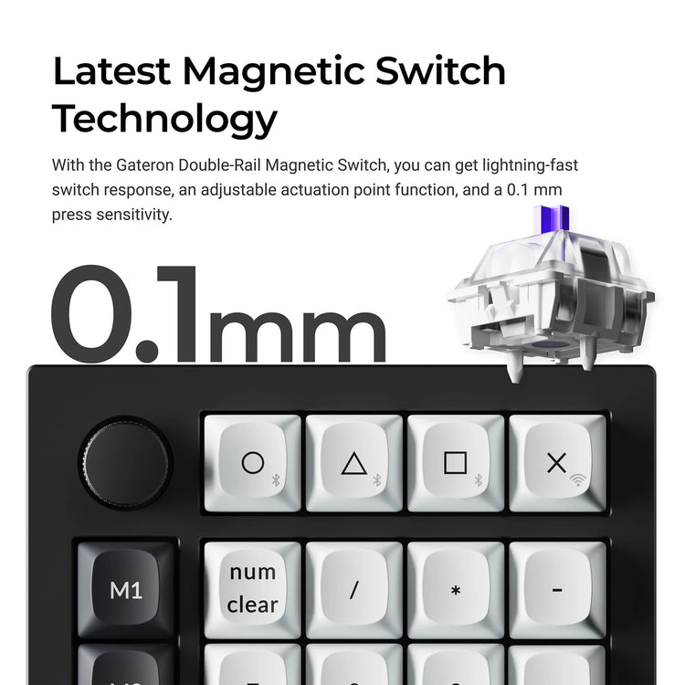 Keychron Q0 HE QMK Wireless Custom Number Pad RGB mechanischer Numpad (schwarz, US-Layout (QWERTY), Gateron Double-Rail Magnetic Nebula, Hot-Swap, RGB, Double-Shot PBT-Tastenkappen)