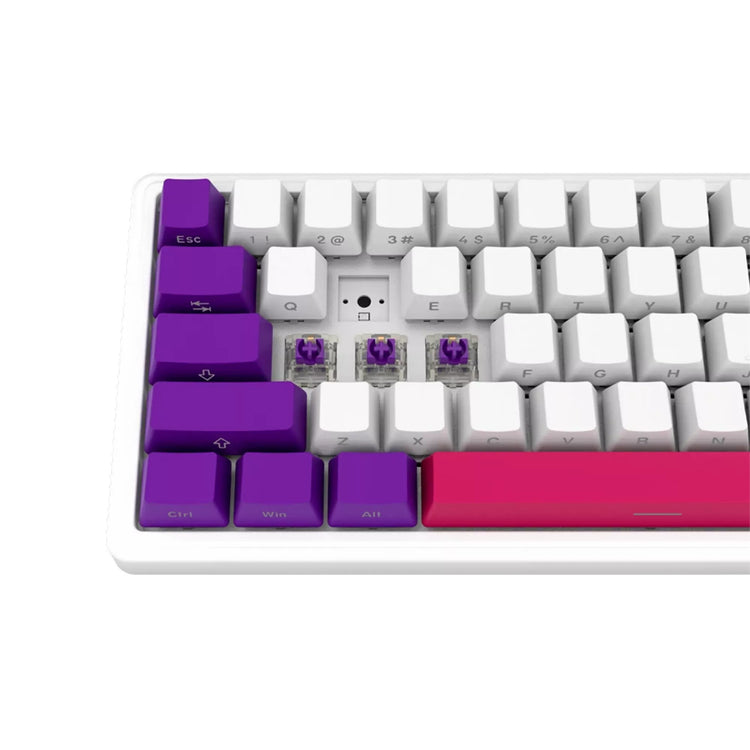 Lorgar kbp70mw, Gaming-Tastatur (weiß, US-Layout, logar toxic purple, 65 %, RGB, Hot-Swap-fähig, PBT Double-Shot, Bluetooth 2,4 GHz USB)