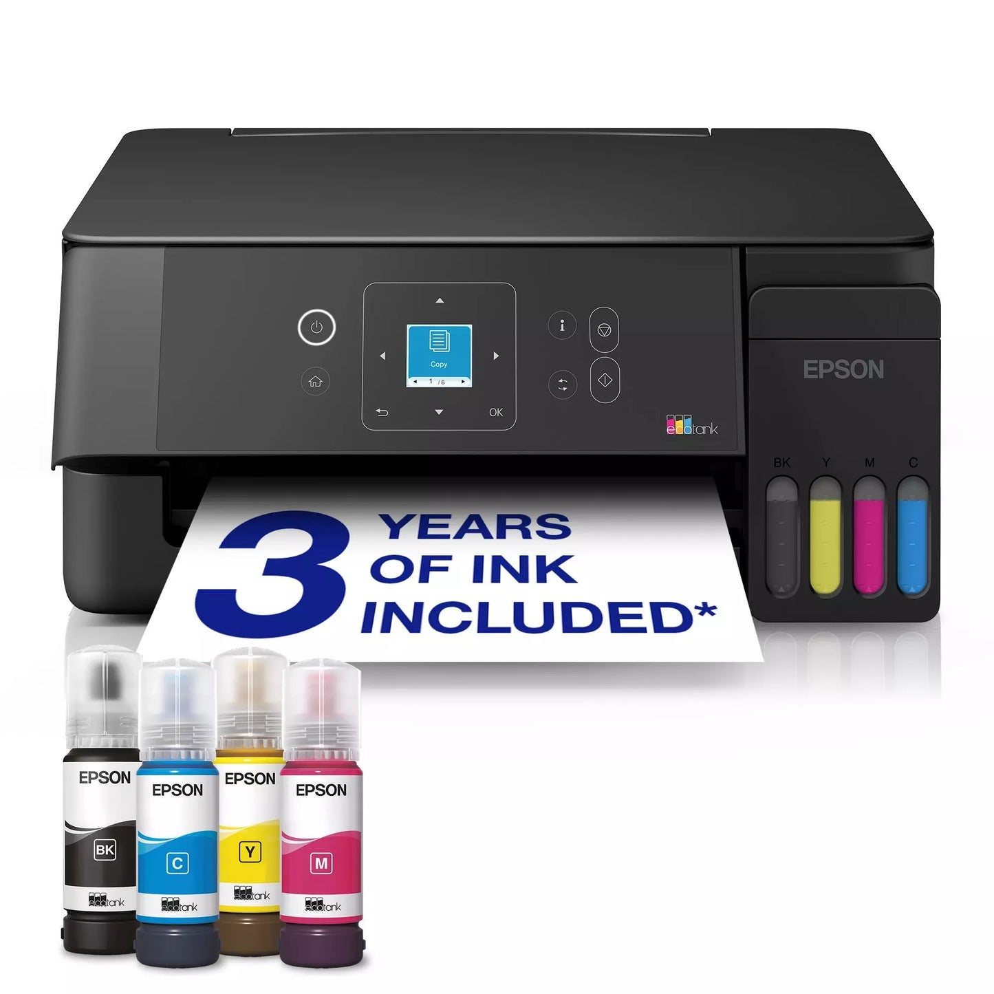 Epson Ecotank et-2922 All-in-One-Tintenstrahldrucker (Schwarz, Scannen, Kopieren, WLAN, inklusive bis zu 3 Jahre Tinte, C11cl63416)