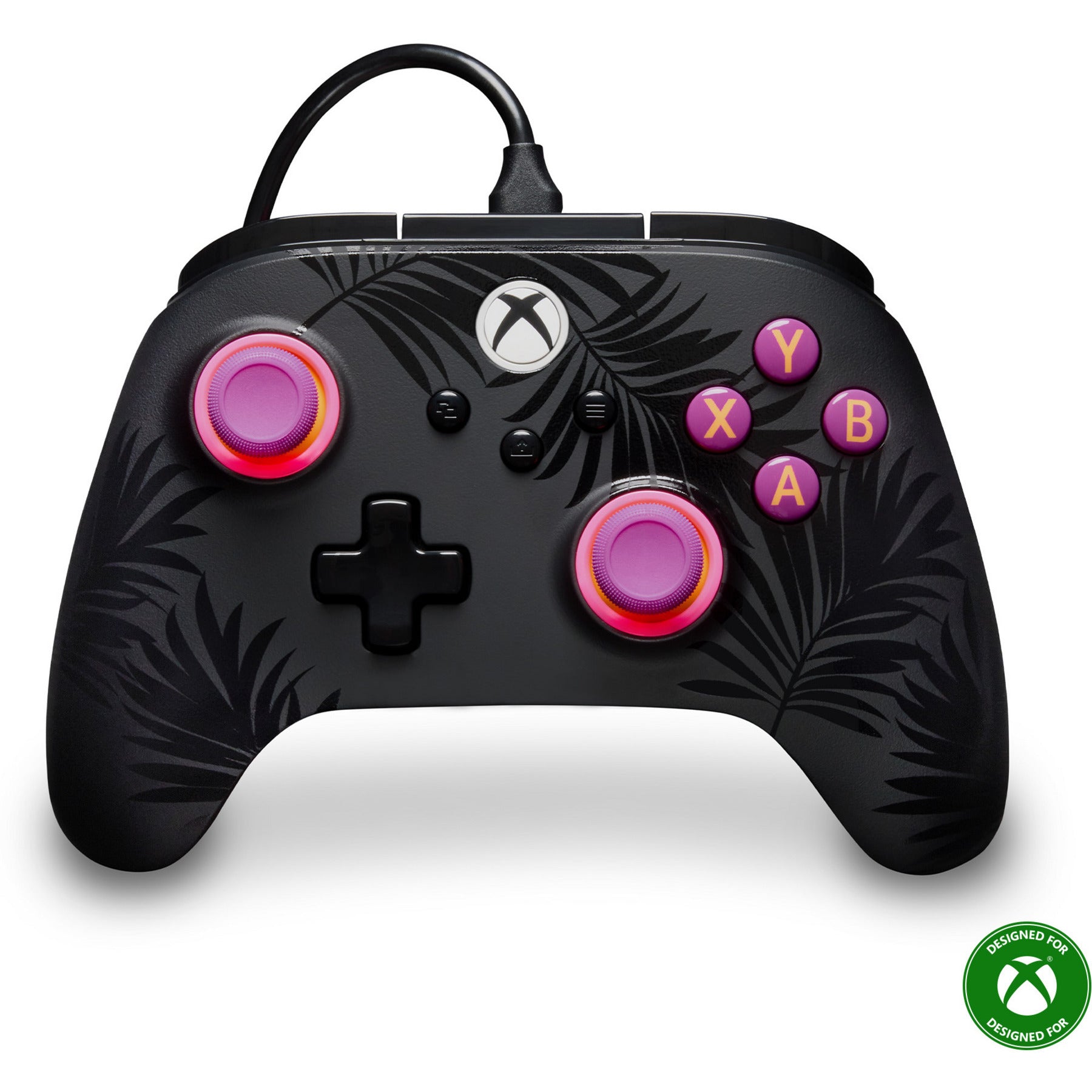 Powera Advantage Plus kabelgebundener Controller für Xbox Series X|s – Palmen im Mondlicht (Rosa, Xbox Series X|s, Xbox One, PC)