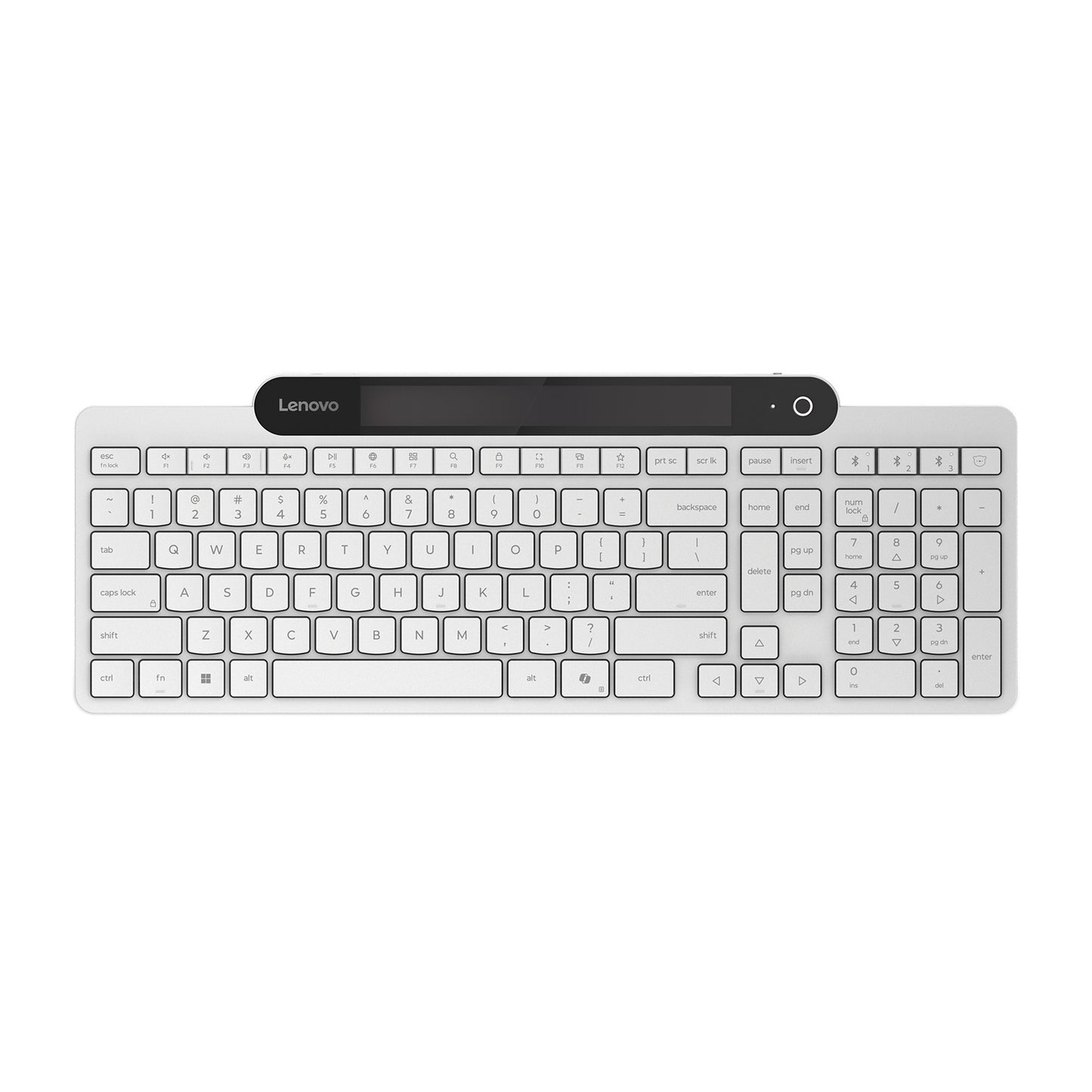 Lenovo 800 selbstladende Bluetooth-Tastatur (weiß, US-Layout (QWERTY), Stößel, 100 %, Stößelschalter, Bluetooth 5.1, USB-C)