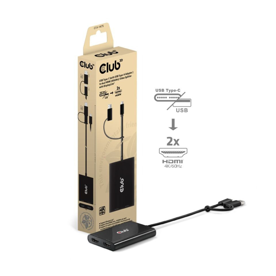 Club 3D USB-C bis 2x HDMI-Video-Splitter mit DisplayLink