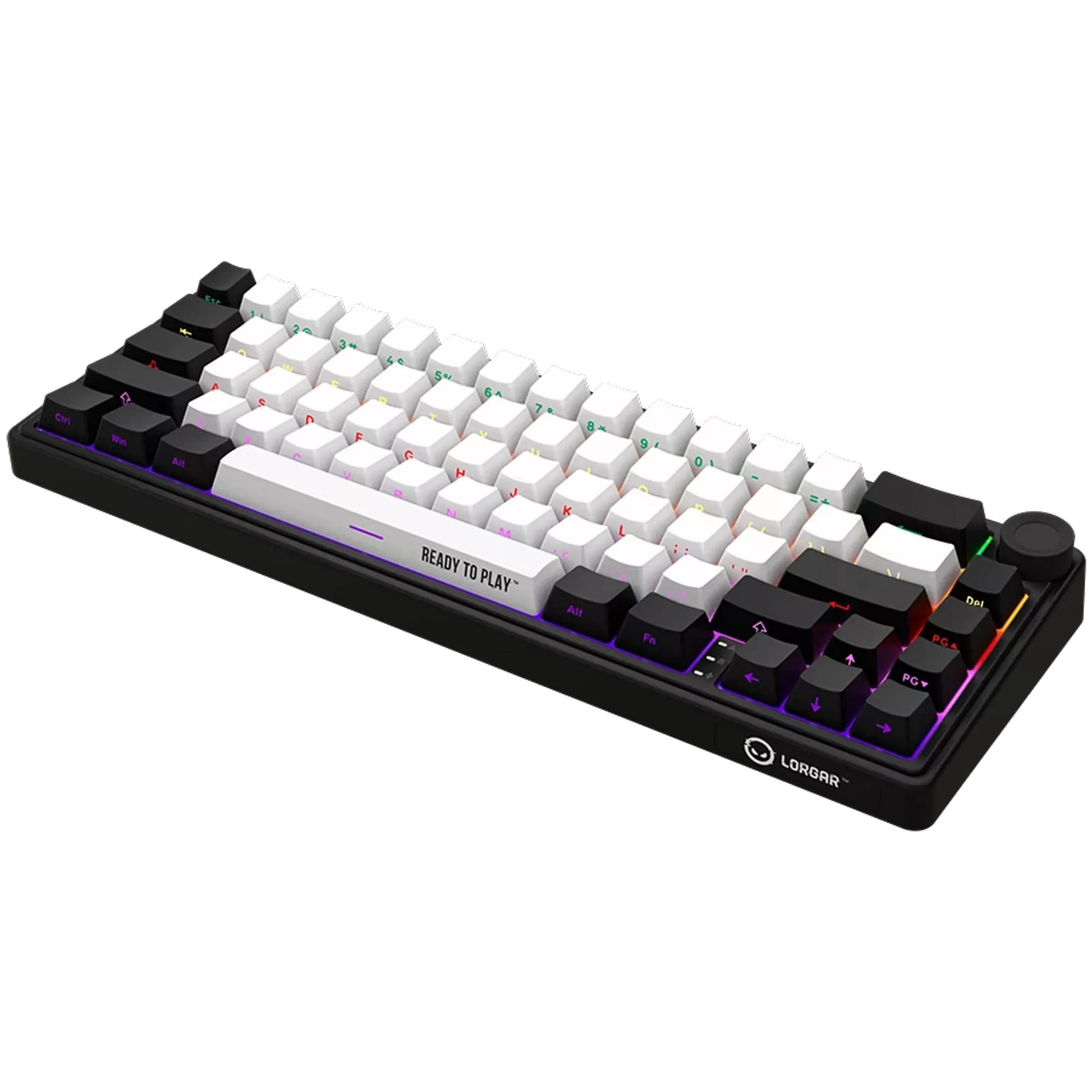Lorgar kbp70mw, Gaming-Tastatur (schwarz, US-Layout, logar toxic purple, 65 %, RGB, Hot-Swap-fähig, PBT Double-Shot, Bluetooth 2,4 GHz USB)