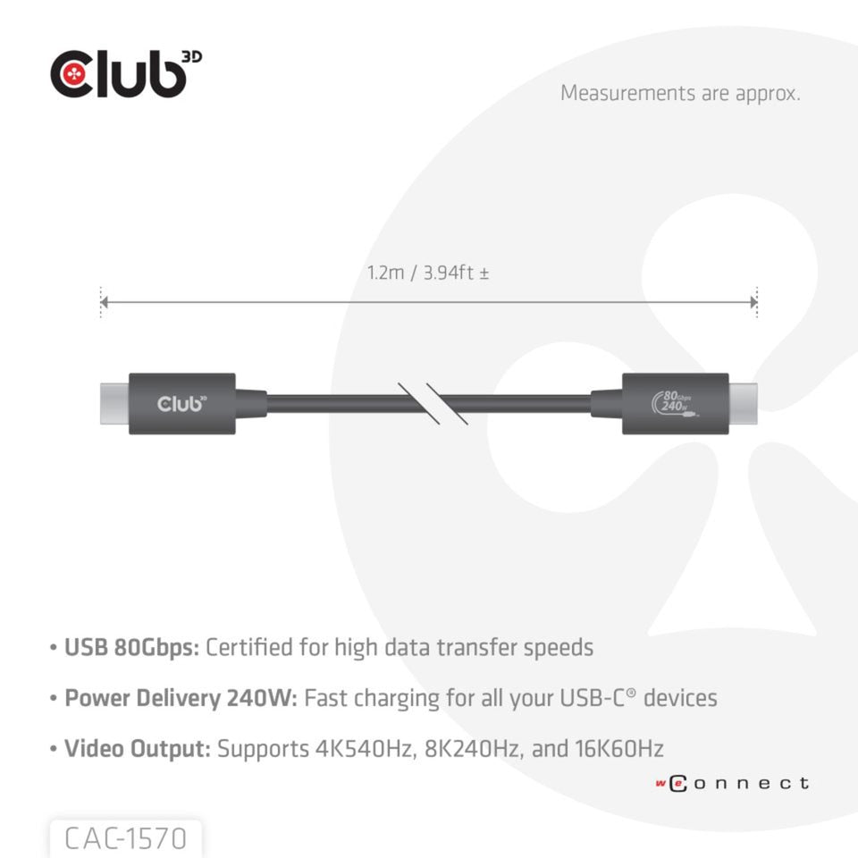 Club 3D USB-C 80Gbit / s zertifiziert 240W 8K 240 Hz