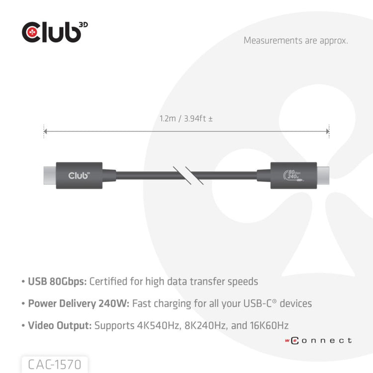 Club 3D USB-C 80Gbit / s zertifiziert 240W 8K 240 Hz