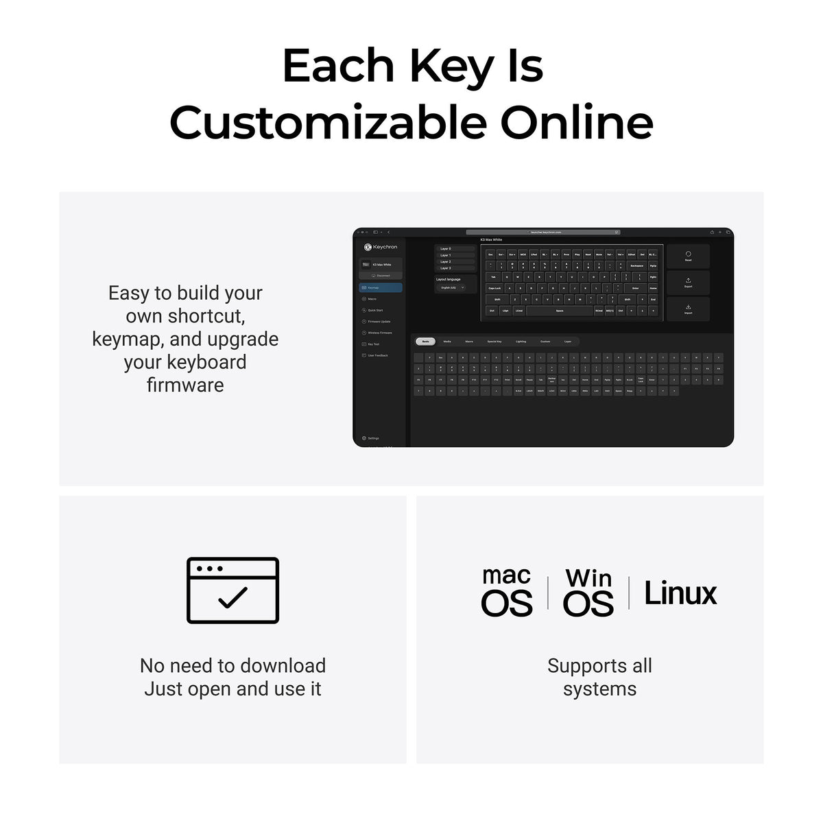 Keychron K3 Max-H3W Vollholz-Sonderedition mechanische RGB-Tastatur (Holzfarbe, US-Layout (QWERTZ), Milchpommelbraun, 75 %, RGB-LEDs, Double-Shot-PBT, Hot-Swap, 2,4 GHz | Bluetooth 5.1 | USB-C)