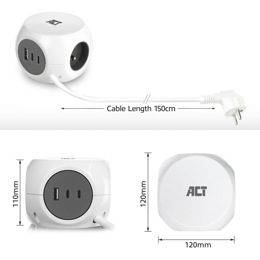 ACT Connectivity Socket Kubus mit 3 Sockets, 30W D.
