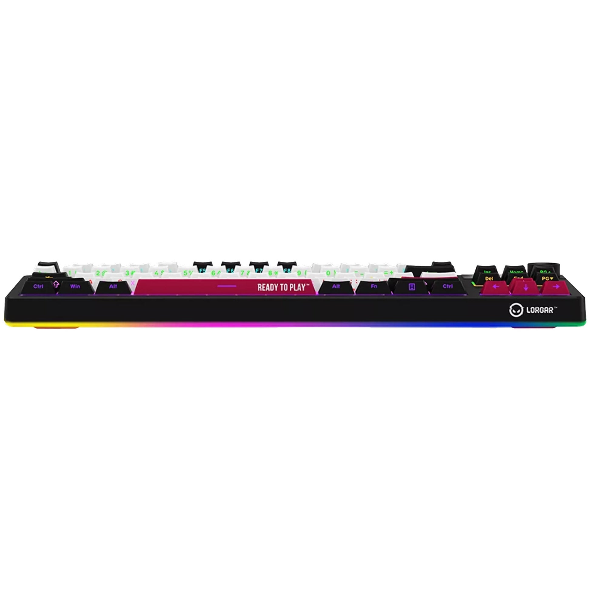 Lorgar kbp70tklw, Gaming-Tastatur (schwarz, US-Layout, logar toxic purple, TKL, RGB, Hot-Swap-fähig, PBT Double-Shot, Bluetooth 2,4 GHz USB)