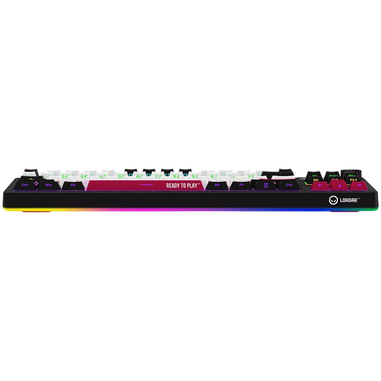 Lorgar kbp70tklw, Gaming-Tastatur (schwarz, US-Layout, logar toxic purple, TKL, RGB, Hot-Swap-fähig, PBT Double-Shot, Bluetooth 2,4 GHz USB)