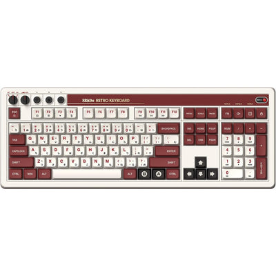 8bitdo Retro mechanische Tastatur Fami Edition, Gaming-Tastatur (Beigerot, US-Layout, Kailh-Box weiß, Bluetooth Low Energy, Wireless 2,4G, USB)