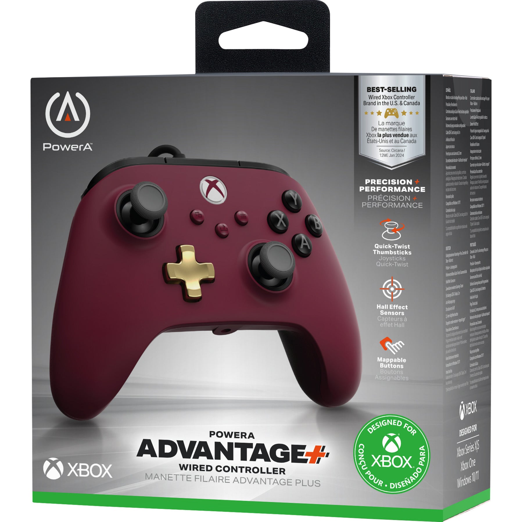 Powera Advantage Plus Kabelgebundener Controller für Xbox Series X|s – Ruby (Dunkelrot, Xbox Series X|s, Xbox One, PC)
