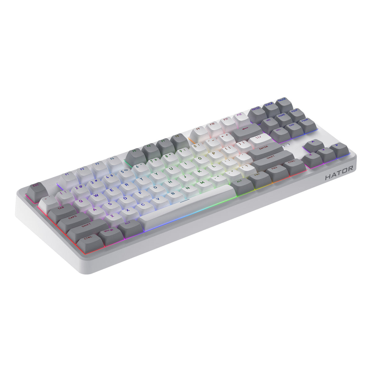 Hator Rockfall 3 TKL Wireless, Gaming-Tastatur (weiß, US-Layout, Hator Aurum Orange, RGB, PBT-Tastenkappen, Hotswap, 2,4 GHz Bluetooth USB-C)