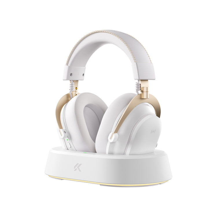 Mchose V9 Turbo+ magnetisches kabelloses Over-Ear-Gaming-Headset (Hochglanz-Weißgold, Nintendo Switch, Playstation 4, Playstation 5, Mobil, PC, 2,4 G Bluetooth USB)