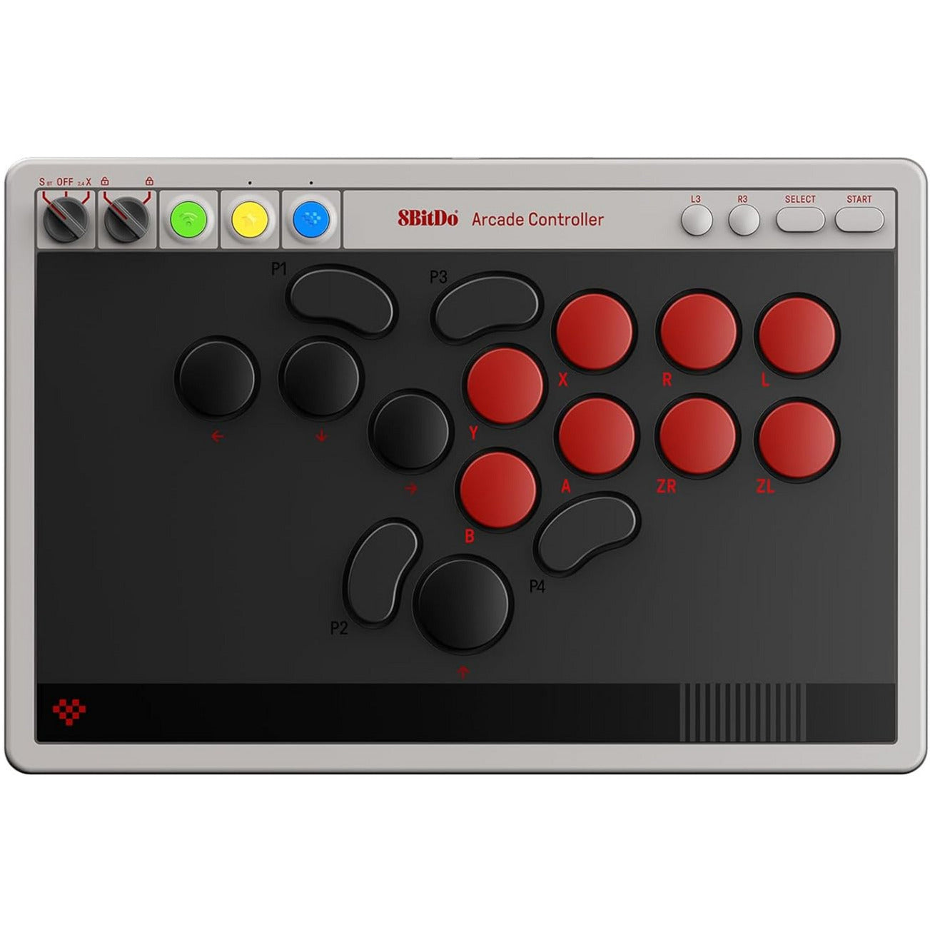 8bitdo Arcade-Controller (grau rot, 2,4 GHz Bluetooth USB, Nintendo Switch, PC)