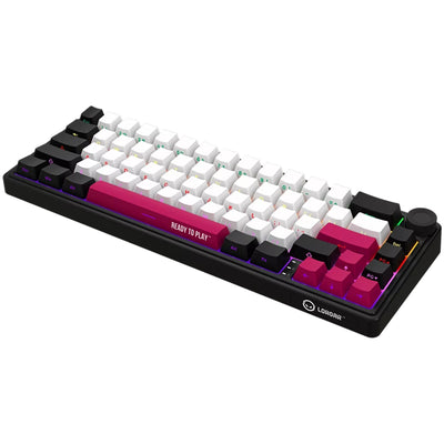 Lorgar kbp70mw, Gaming-Tastatur (schwarz, US-Layout, logar toxic purple, 65 %, RGB, Hot-Swap-fähig, PBT Double-Shot, Bluetooth 2,4 GHz USB)