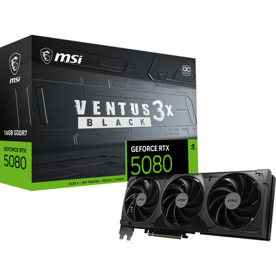 MSI Geforce RTX 5080 16G Ventus 3x OC Black Grafikkarte (schwarz, 3x Display Port, 1x HDMI)