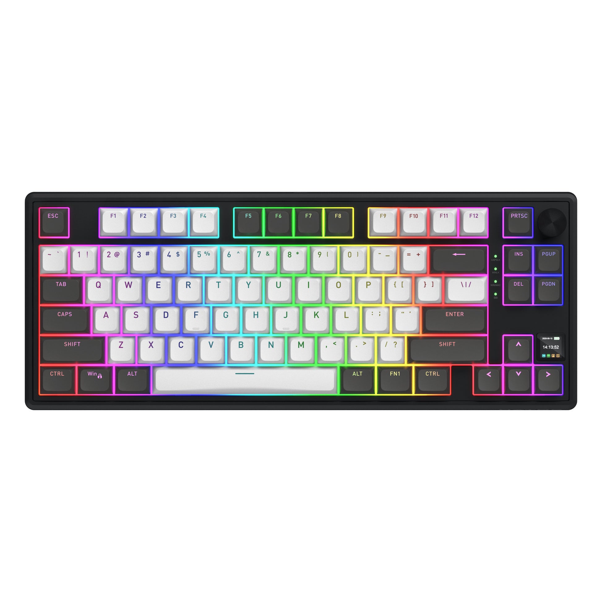Hator Skyfall Pro Wireless, Gaming-Tastatur (schwarz, US-Layout, Hator Aurum Vanilla Silent, 80 % (TKL), RGB, Double-Shot PBT, Hot-Swap, 2,4 GHz Bluetooth USB-C)