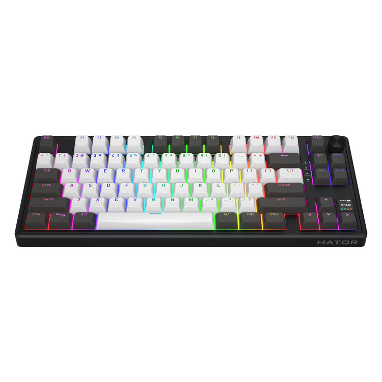 Hator Skyfall Pro Wireless, Gaming-Tastatur (schwarz, US-Layout, Hator Aurum Vanilla Silent, 80 % (TKL), RGB, Double-Shot PBT, Hot-Swap, 2,4 GHz Bluetooth USB-C)