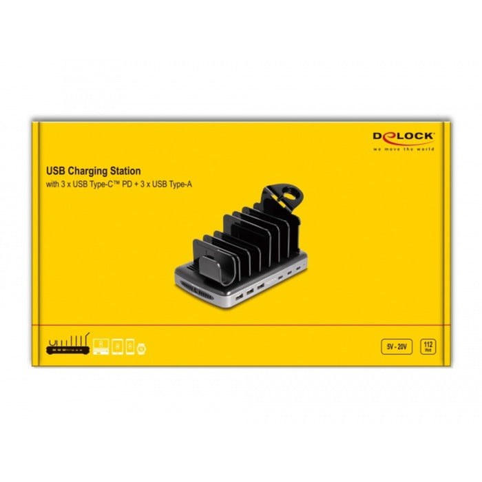 Delock USB-Ladestation mit 3 x USB Typ-C PD + 3 x u