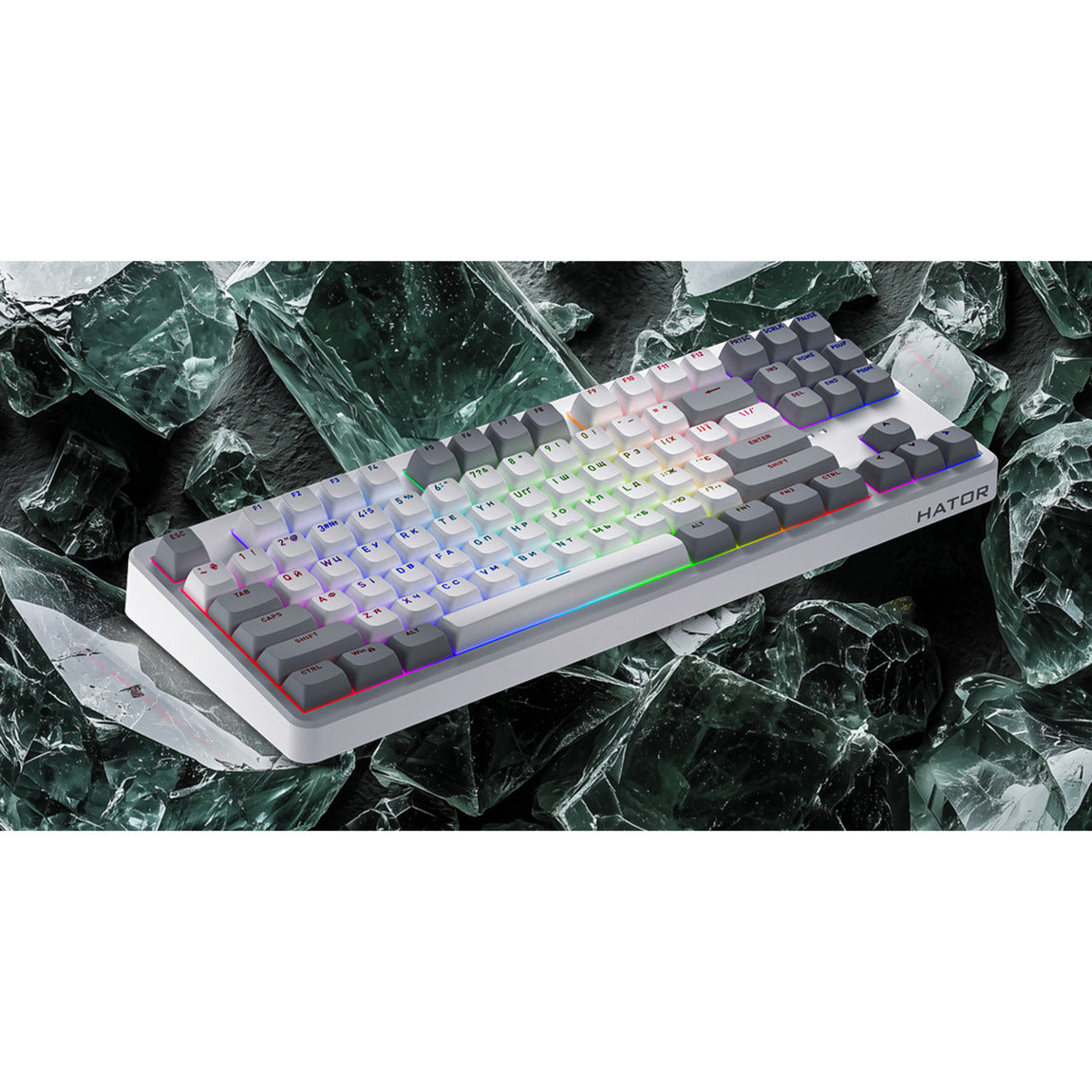 Hator Rockfall 3 TKL Wireless, Gaming-Tastatur (weiß, US-Layout, Hator Aurum Orange, RGB, PBT-Tastenkappen, Hotswap, 2,4 GHz Bluetooth USB-C)