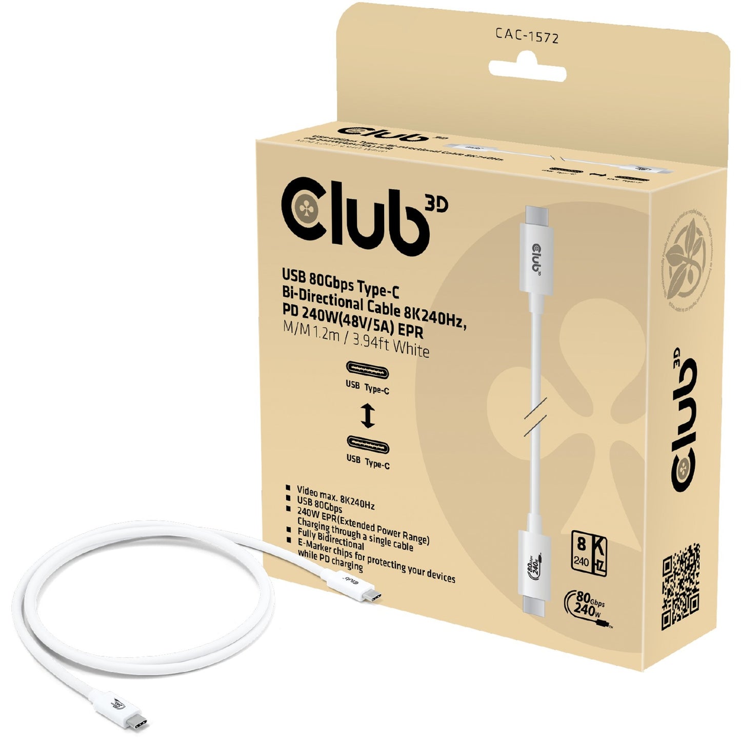 Club 3D USB-C 80Gbit / s zertifiziert 240W 8K 240 Hz