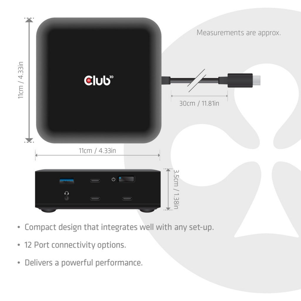 Club 3D 12-1 USB-C® Quad DisplayLink Dockingstation (Schwarz)