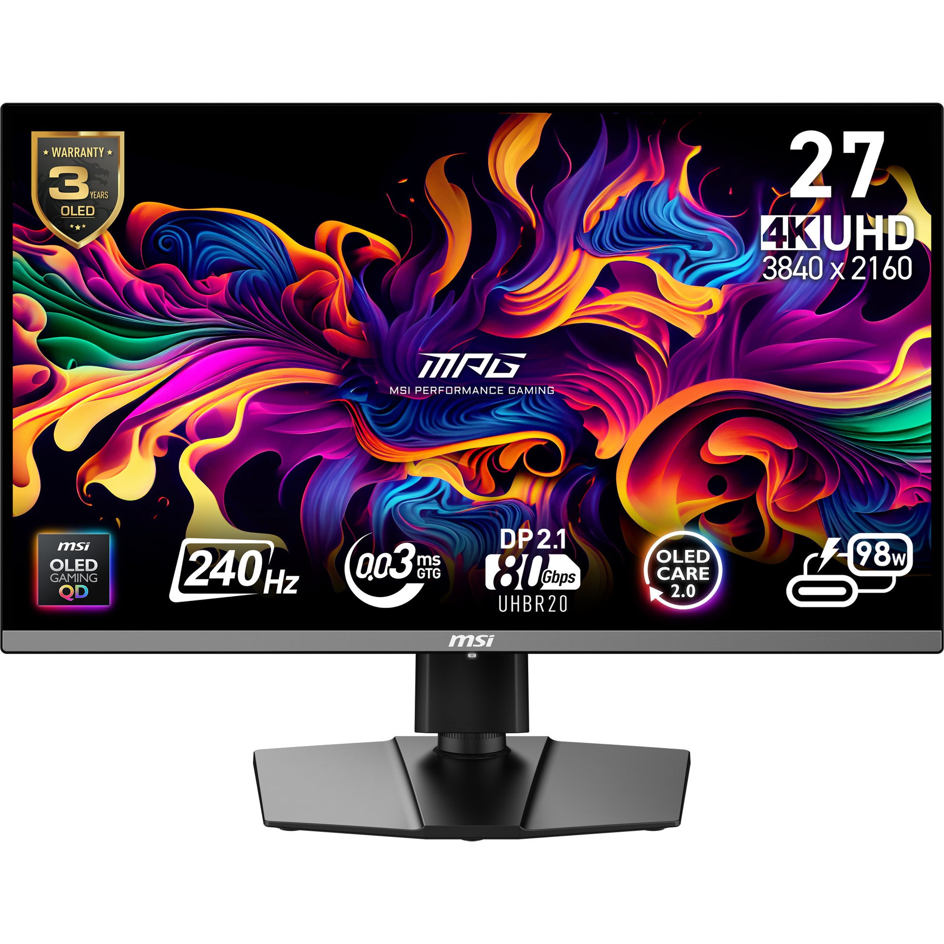MSI MPG 272urx QD-OLED 26,5 4K UHD Gaming-Monitor (schwarz, 2x HDMI, DisplayPort, 2x USB-A, USB-B, USB-C, 240 Hz)