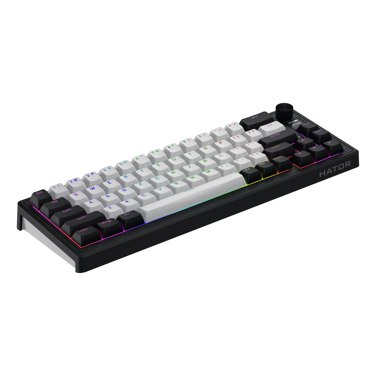 Hator Skyfall Mag Ultima 8K Wireless, Gaming-Tastatur (schwarz, US-Layout, Hator Aurum Ice, 65 %, RGB, Double-Shot PBT, Hot-Swap, 2,4 GHz Bluetooth USB-C)
