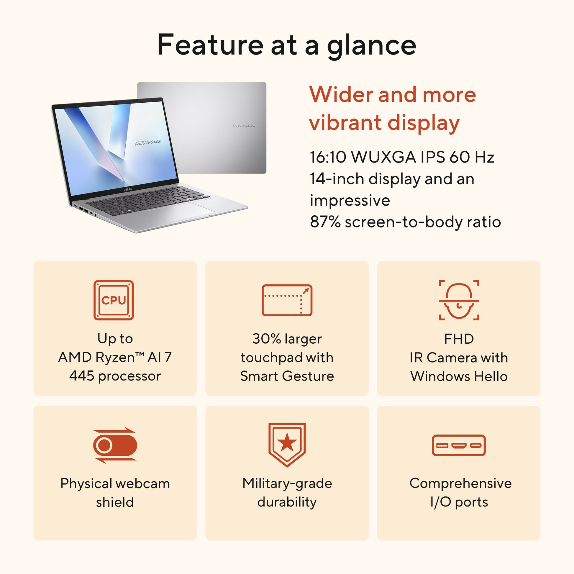 Asus vivobook 14 m1407ga-ly012w 14 Copilot+ Laptop (Silber | Ryzen 7 445 | Radeon 840m | 16 GB | 512 GD SSD)
