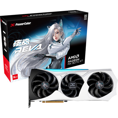 Powercolor Radeon RX 9070 XT Hellhound Reva16GB Limited Edition Grafikkarte (weiß schwarz, RDNA4, GDDR6, 3x Display Port, 1x HDMI)