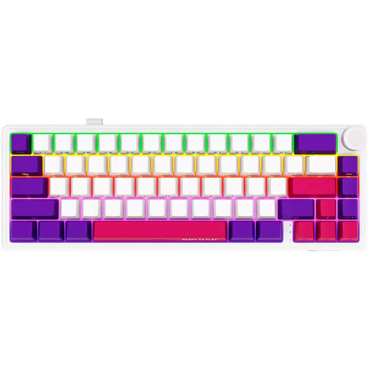 Lorgar kbp70mw, Gaming-Tastatur (weiß, US-Layout, logar toxic purple, 65 %, RGB, Hot-Swap-fähig, PBT Double-Shot, Bluetooth 2,4 GHz USB)