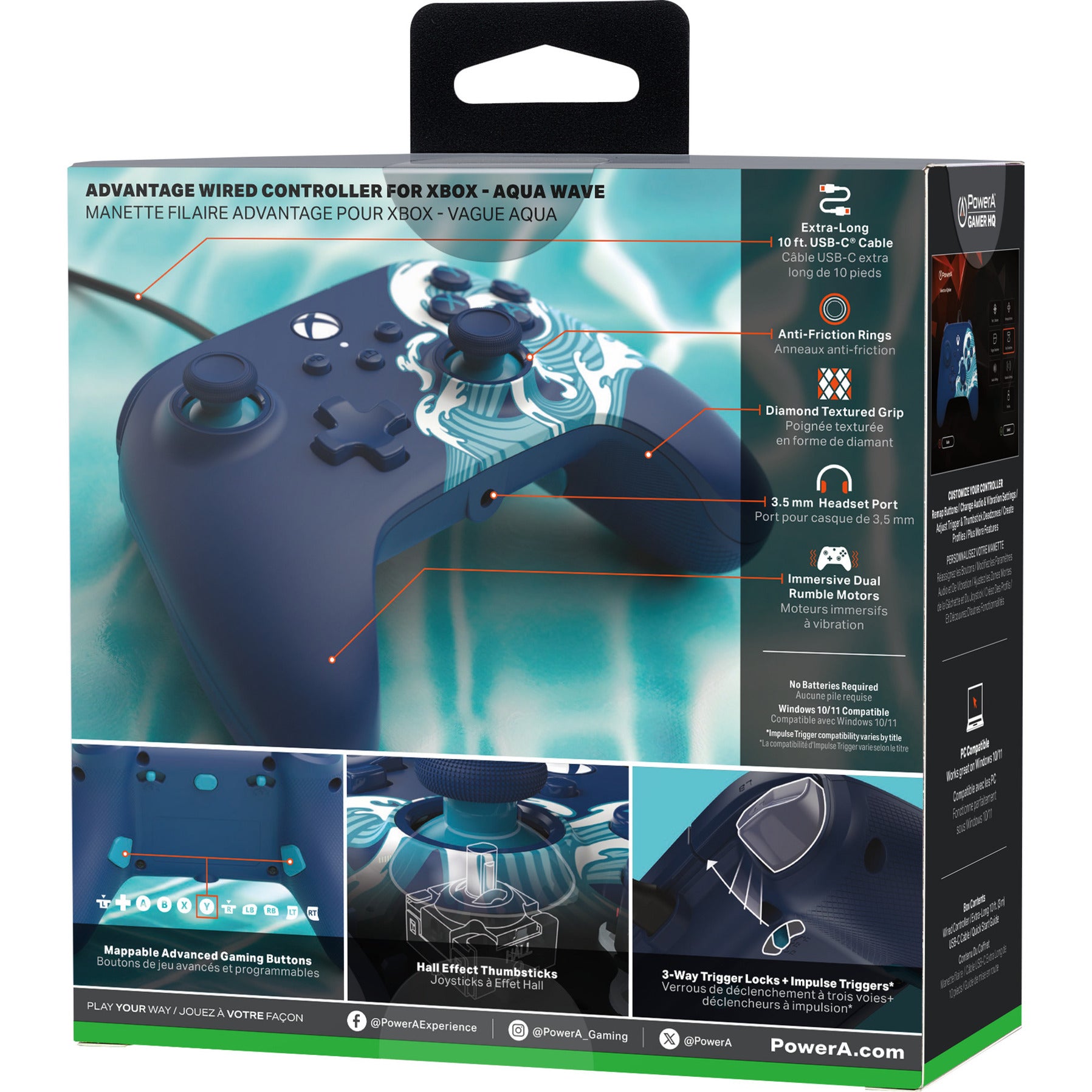 Powera Advantage Controller mit Kabel für die Xbox Series X|s – Water Wave (Azurblau, Xbox Series X|s, Xbox One, PC)