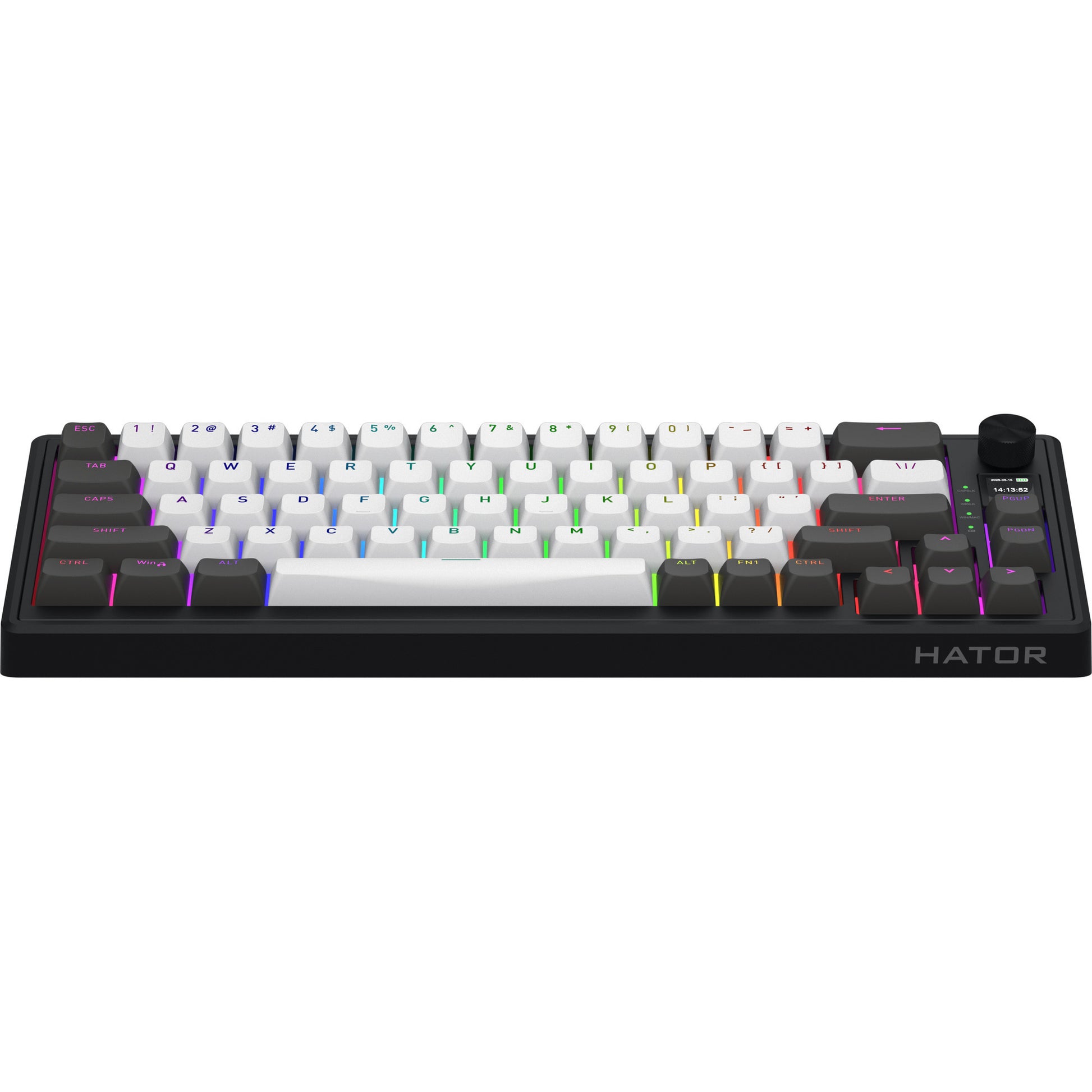 Hator Skyfall Pro Wireless, Gaming-Tastatur (schwarz, US-Layout, Hator Aurum Vanilla Silent, 65 %, RGB, Double-Shot PBT, Hot-Swap, 2,4 GHz Bluetooth USB-C)