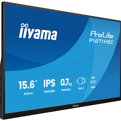 Iiyama Prolite P1671HSC-B1 15,6 Monitor (schwarz (matt), Mini HDMI (Typ-C), 2x USB-C)